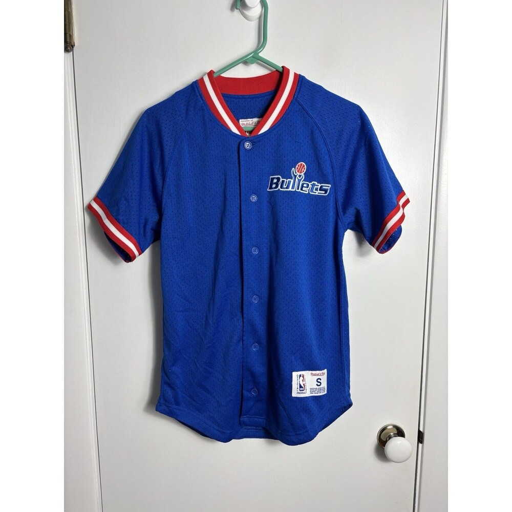 Mitchell & Ness Washington Bullets Blue Button Up Mesh Jersey